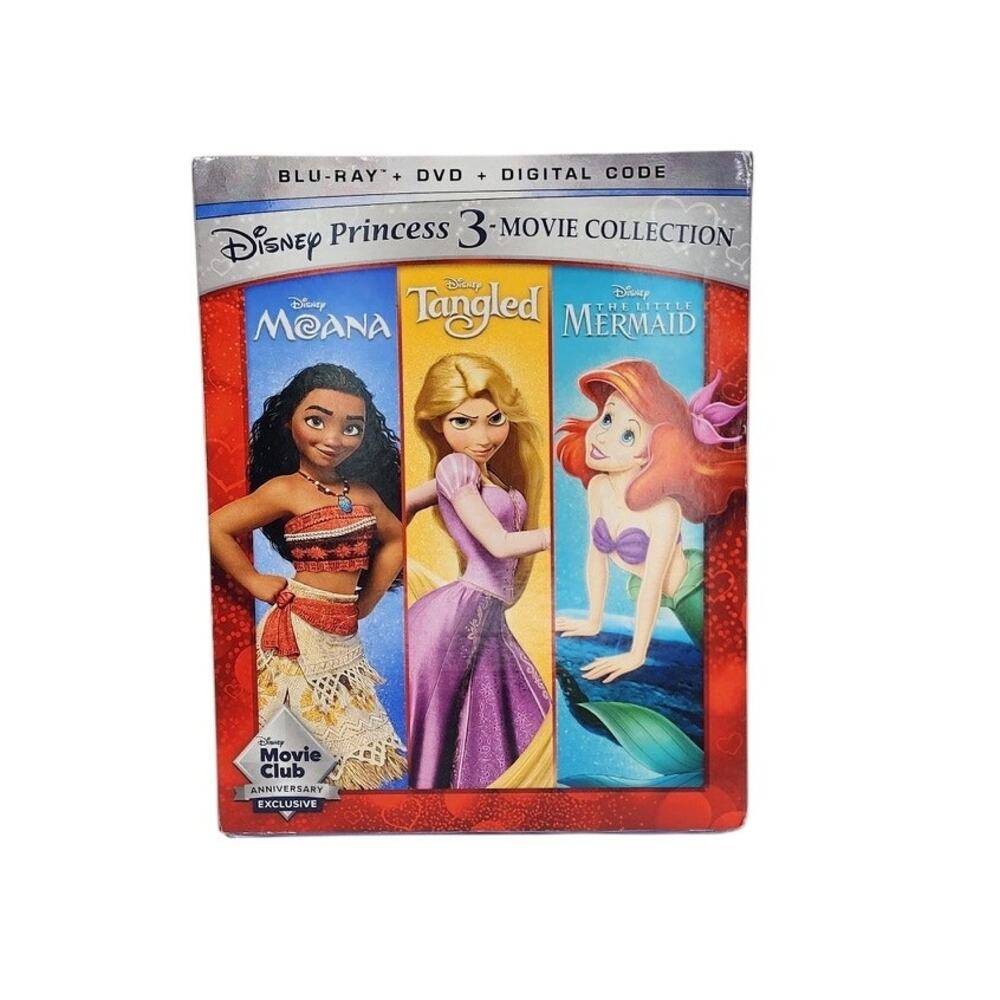 520. Disney Princess 3 Movie Collection DVD Moana Tangled The Little Mermaid NWT